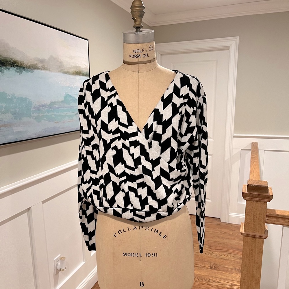 Future Collective, faux wrap sweater, oversized black & white houndstooth, XL.